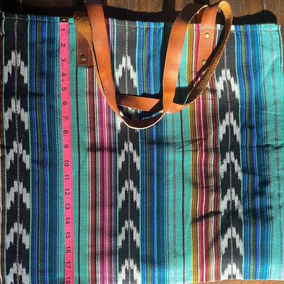 Handmade in Guatemala shoulder bag typical shirt material leather straps NWOT - Picture 2 of 6